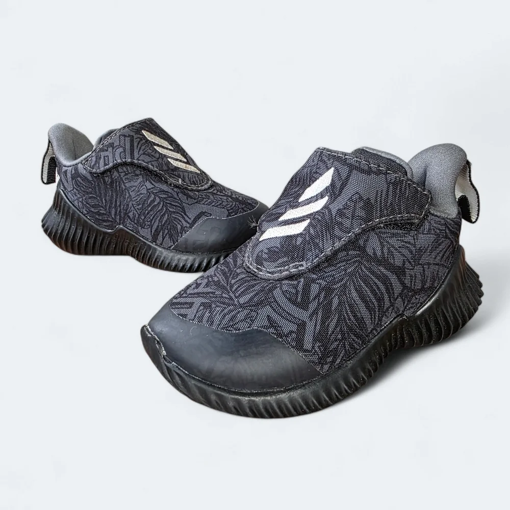 Adidas Kids FortaRun AC Black/Grey Palm Leaf Print Sneakers Size 4K